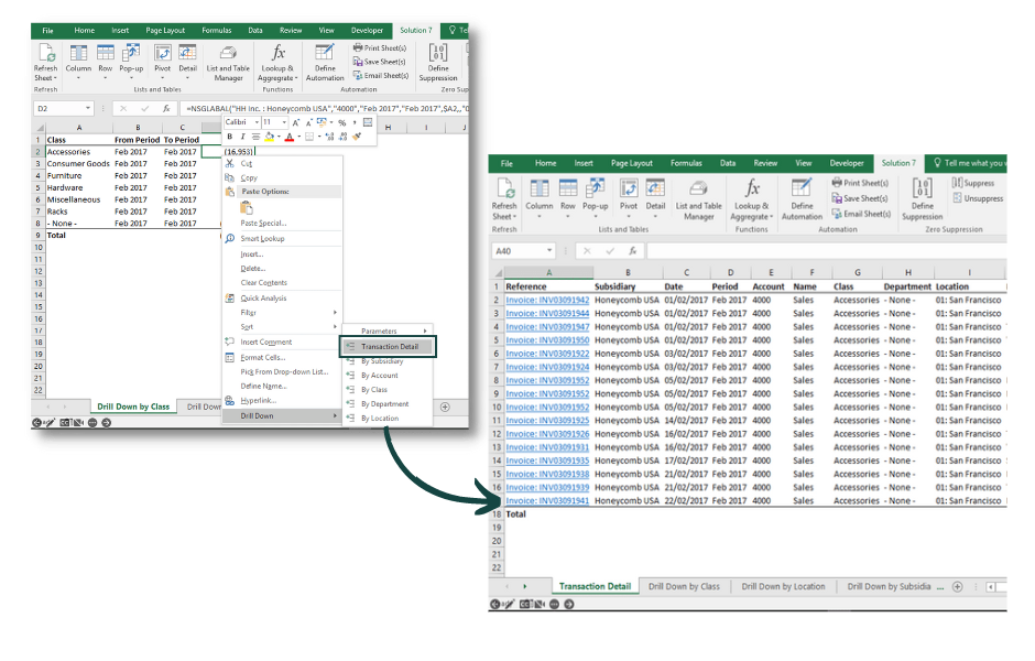 screenshot of NetSuite Excel Add-in